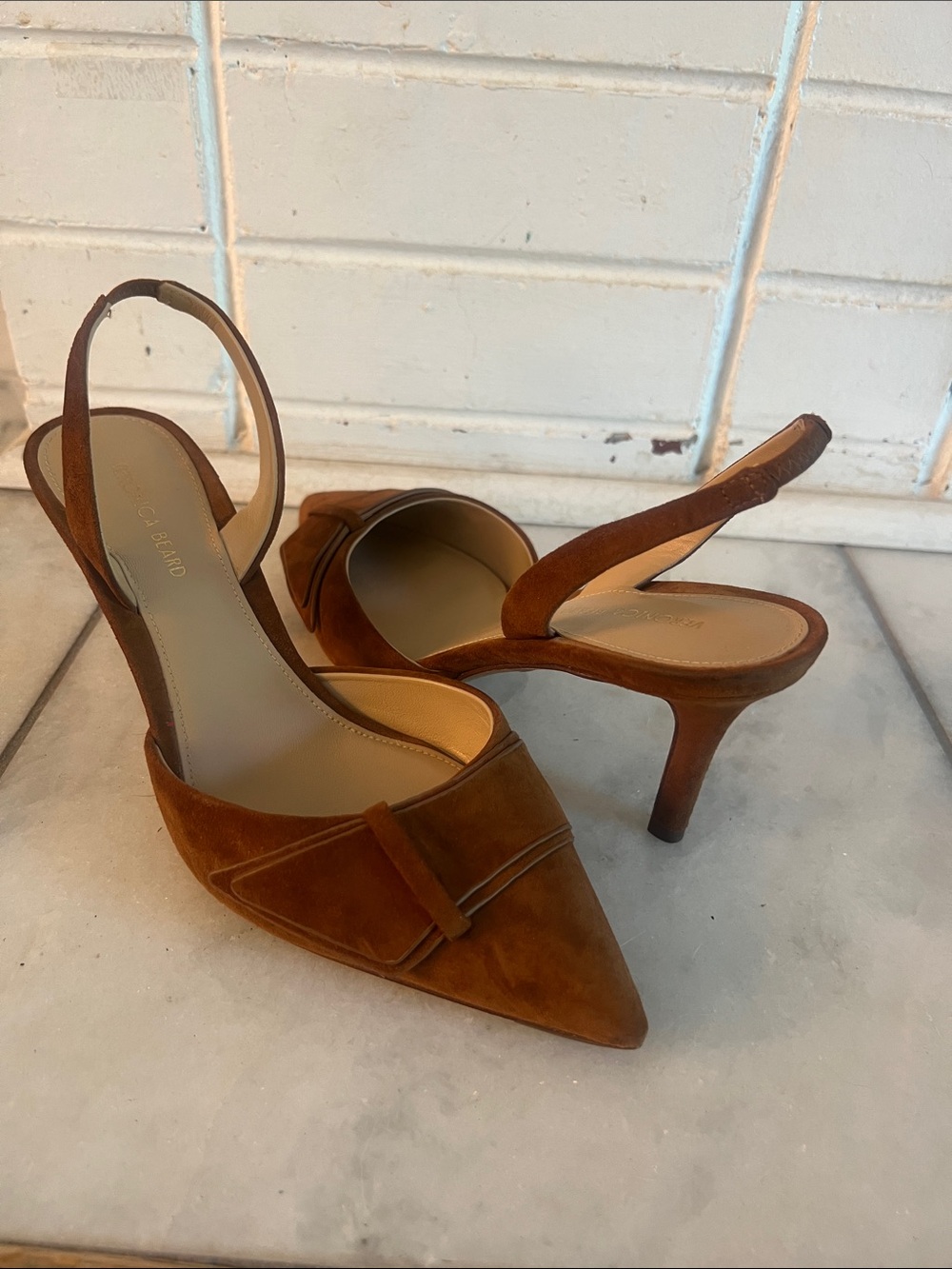 Veronica Beard Rust Suede Pointed Slingback Heels - Picture 2 of 4